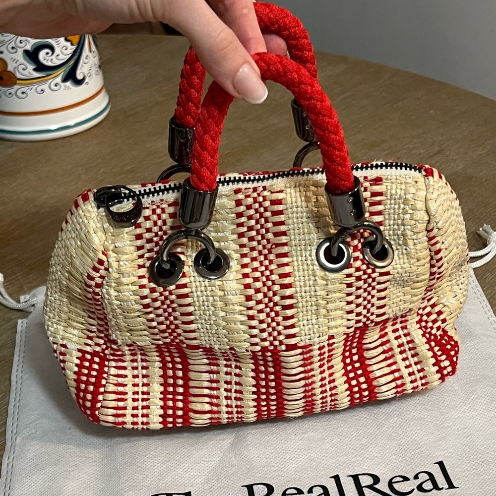 Maria La Rosa Red and Cream Woven Handbag